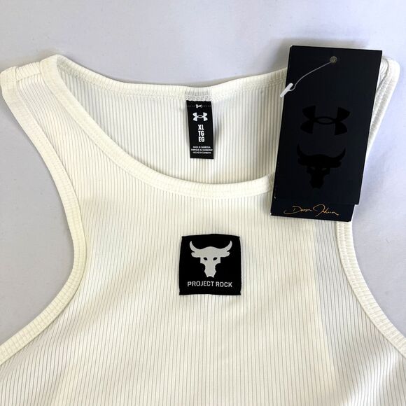 New Women’s Under Armour Project Rock Off White Rib Tank Top Sz XL NWT - Picture 2 of 8